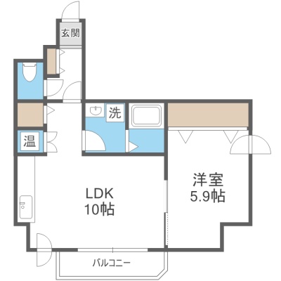 LDK10帖・洋室5.9帖の1LDK間取り