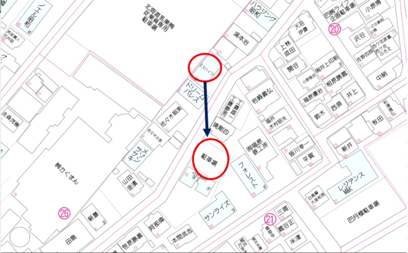 ２台目駐車場までの地図
