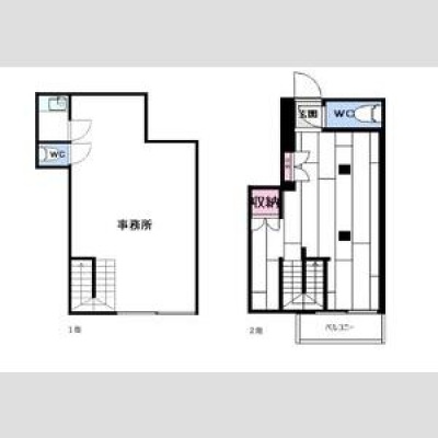 1〜2階メゾネット区画の間取図