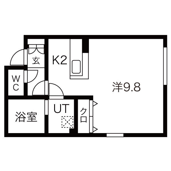 202号室・洋室9.8帖の1K