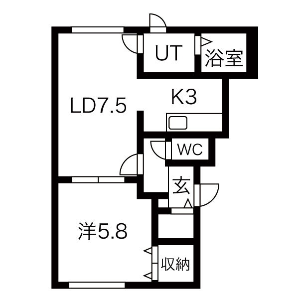 102号室・1LDKの間取り