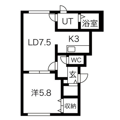 102号室・1LDKの間取り