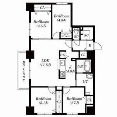 80.87㎡・4つの洋室を備える4LDK