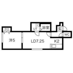1LDKの間取り図（LD7.25帖・K2帖・洋室5帖）