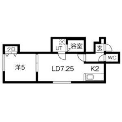 1LDKの間取り図（LD7.25帖・K2帖・洋室5帖）