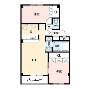 2LDKの間取り参考図（洋室2室・各室収納）