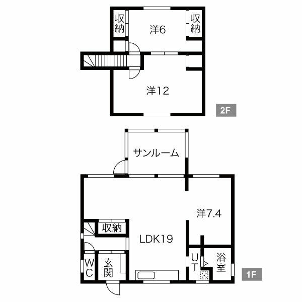 LDK19帖、洋室3室。各階の動線をご確認ください。