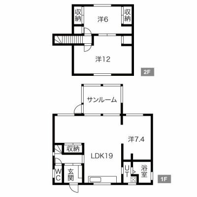 LDK19帖、洋室3室。各階の動線をご確認ください。