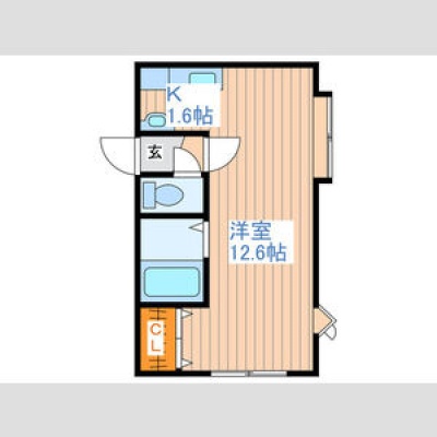 1K（洋室12.6帖・K1.6帖）