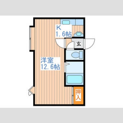 1K・洋室12.6帖、K1.6帖