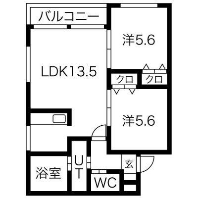 LDK13.5帖と洋室5.6帖が2室の原図です。