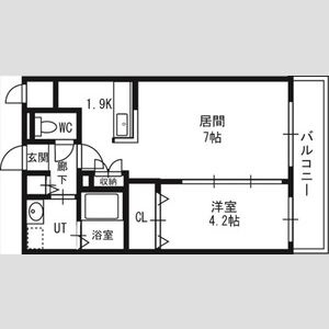 306号室の間取り：LD7帖・K1.9帖・洋室4.2帖