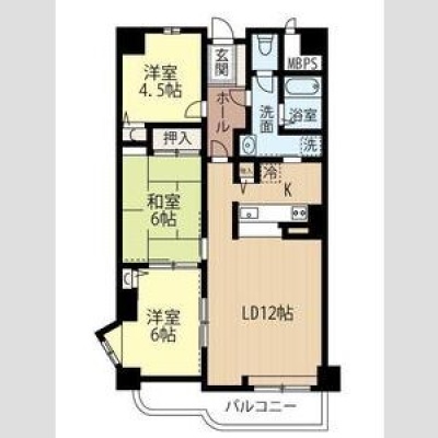 原図表記：LD12帖・洋室6帖と4.5帖・和室6帖