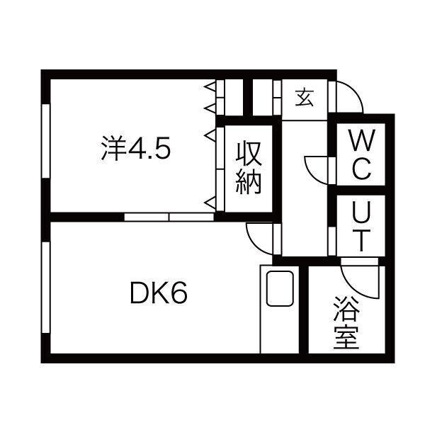 1DK（DK6帖・洋室4.5帖）