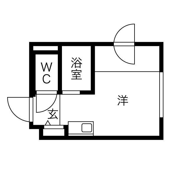 401号室のワンルーム間取り図