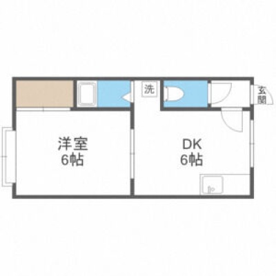 洋室6帖・DK6帖の1DK間取り