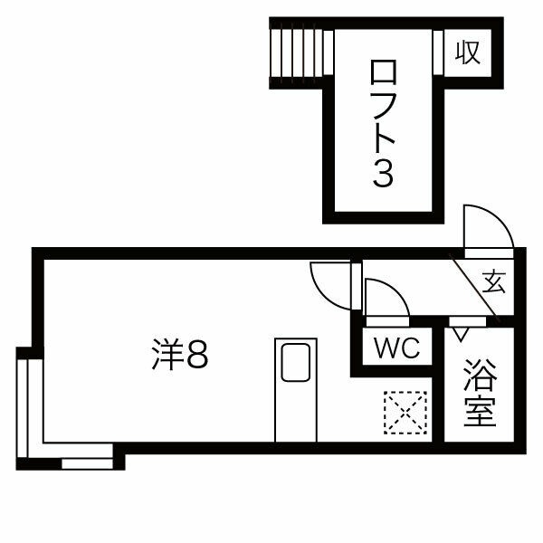 205号室：洋室8帖＋ロフト3帖