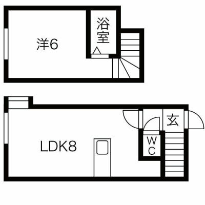 107号室・LDK8帖と洋室6帖のメゾネット
