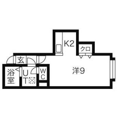 洋室9帖・キッチン2帖、26.73㎡の間取りです