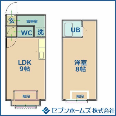 LDK9帖・洋室8帖のメゾネット