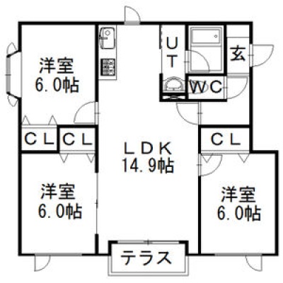LDK14.9帖・洋室6帖が3室