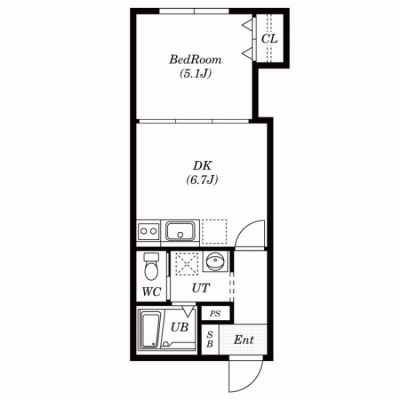 DK6.7帖・寝室5.1帖の1DK