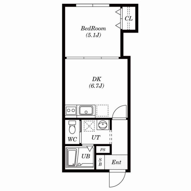1DK・DK6.7帖／寝室5.1帖