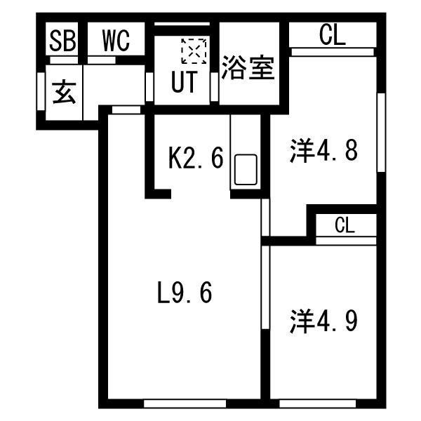 2LDK・L9.6/K2.6/洋4.8/洋4.9