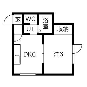 206号室・1DKの間取り
