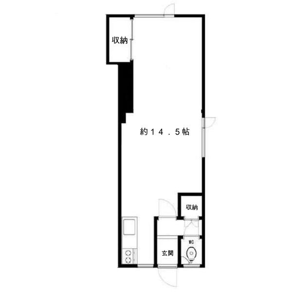 43号室・約14.5帖のワンルームの間取りです。