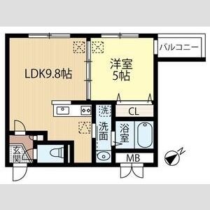 405号室 1LDKの間取り