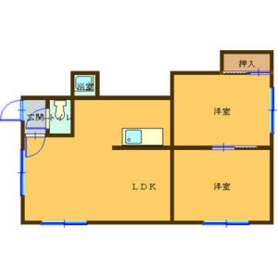 洋室2部屋を備える2LDK