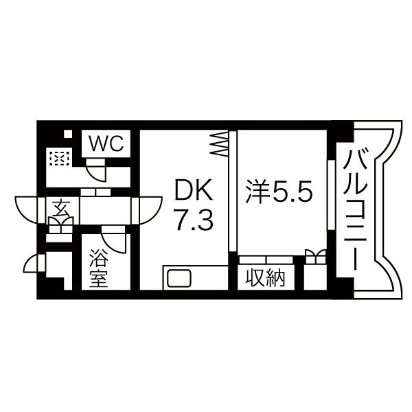 DK7.3帖と洋室5.5帖の1DK・33.93㎡