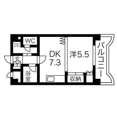 DK7.3帖と洋室5.5帖の1DK・33.93㎡