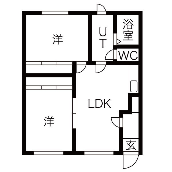 洋室2部屋を備える2LDK