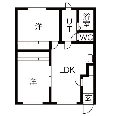 洋室2部屋を備える2LDK