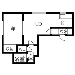 LDK12.5帖と洋室6.75帖の1LDK・41㎡