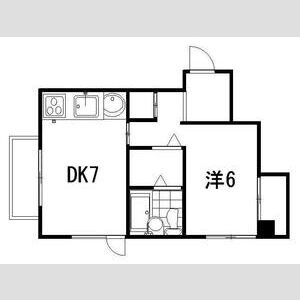 DK7帖・洋室6帖の1DK