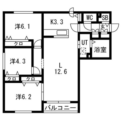 L12.6帖・K3.3帖の3LDK