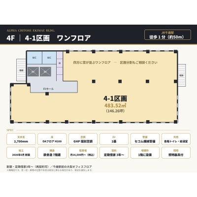4階ワンフロア 483.52㎡（146.26坪）