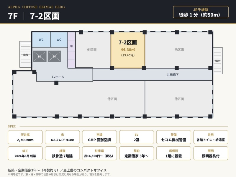 7階（最上階）7-2区画 44.30㎡（13.40坪）