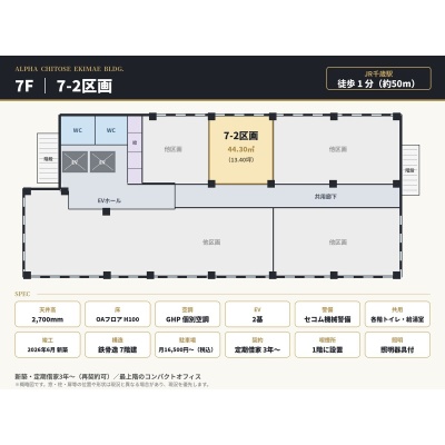 7階（最上階）7-2区画 44.30㎡（13.40坪）