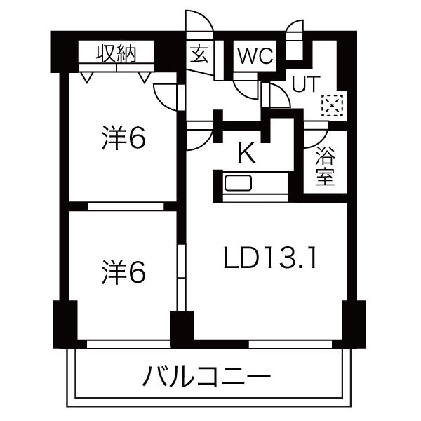 2LDK・洋室6帖が2室の間取り