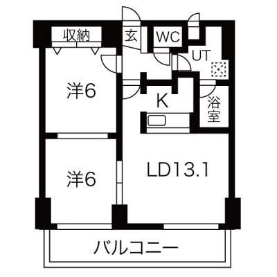 2LDK・洋室6帖が2室の間取り