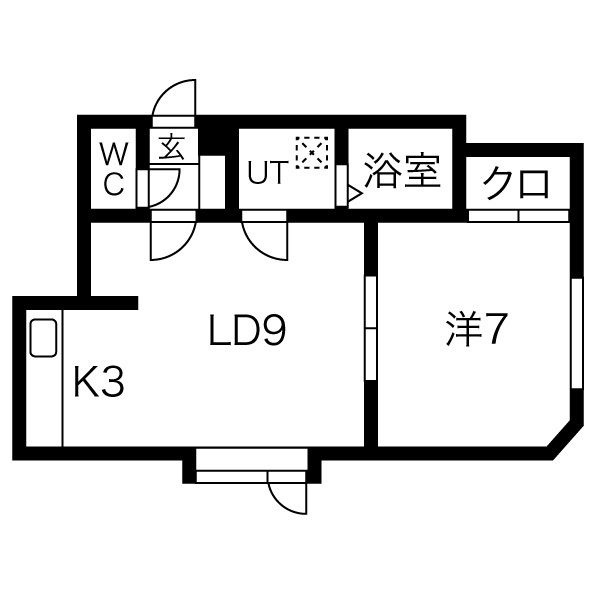 LD9帖・K3帖・洋室7帖の1LDK
