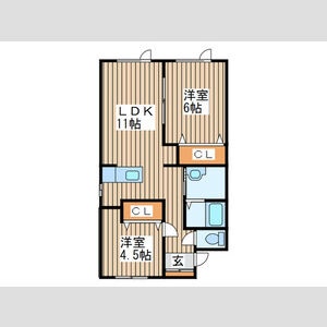 LDK11帖・洋室6帖・洋室4.5帖の2LDK。