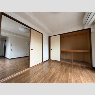 洋室の収納を開いた様子。LDKとのつながりがわかります。