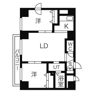 901号室の間取り。洋室2部屋の2LDK。