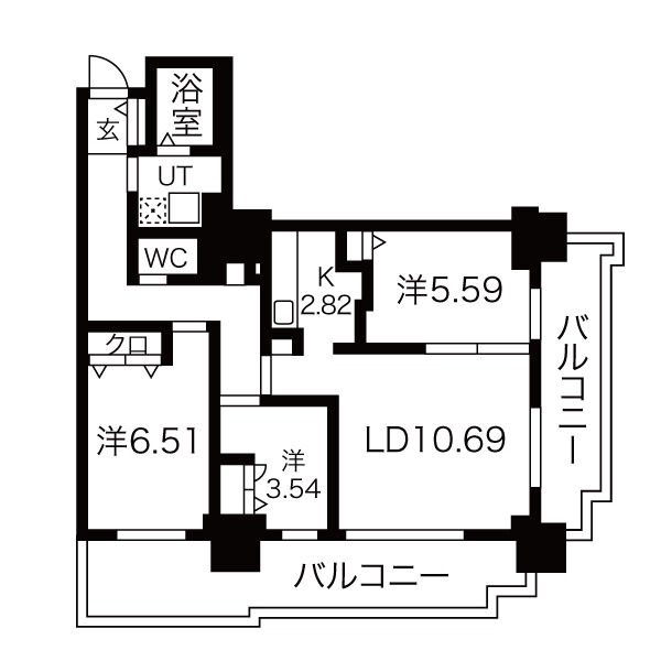 405号室・67.38㎡の3LDK間取り。