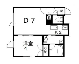 1LDK・D7帖、K2帖、洋室4帖